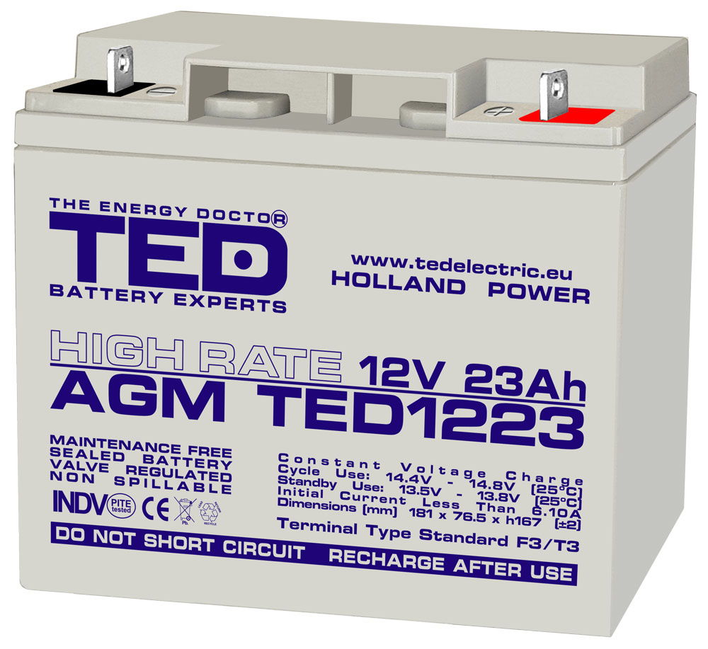 Acumulator AGM VRLA TED TED003348, 12 V, 23 A Acumulator imagine noua idaho.ro
