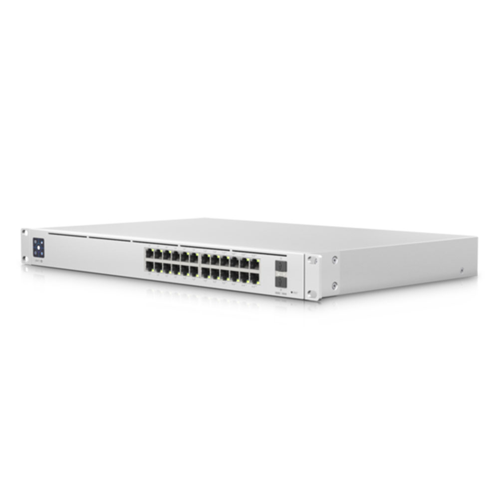Switch Gigabit cu 24 porturi Ubiquiti UniFi USW-PRO-24-POE, 88 Gbps, 2 porturi SFP, 1U, PoE, cu management la reducere 1U