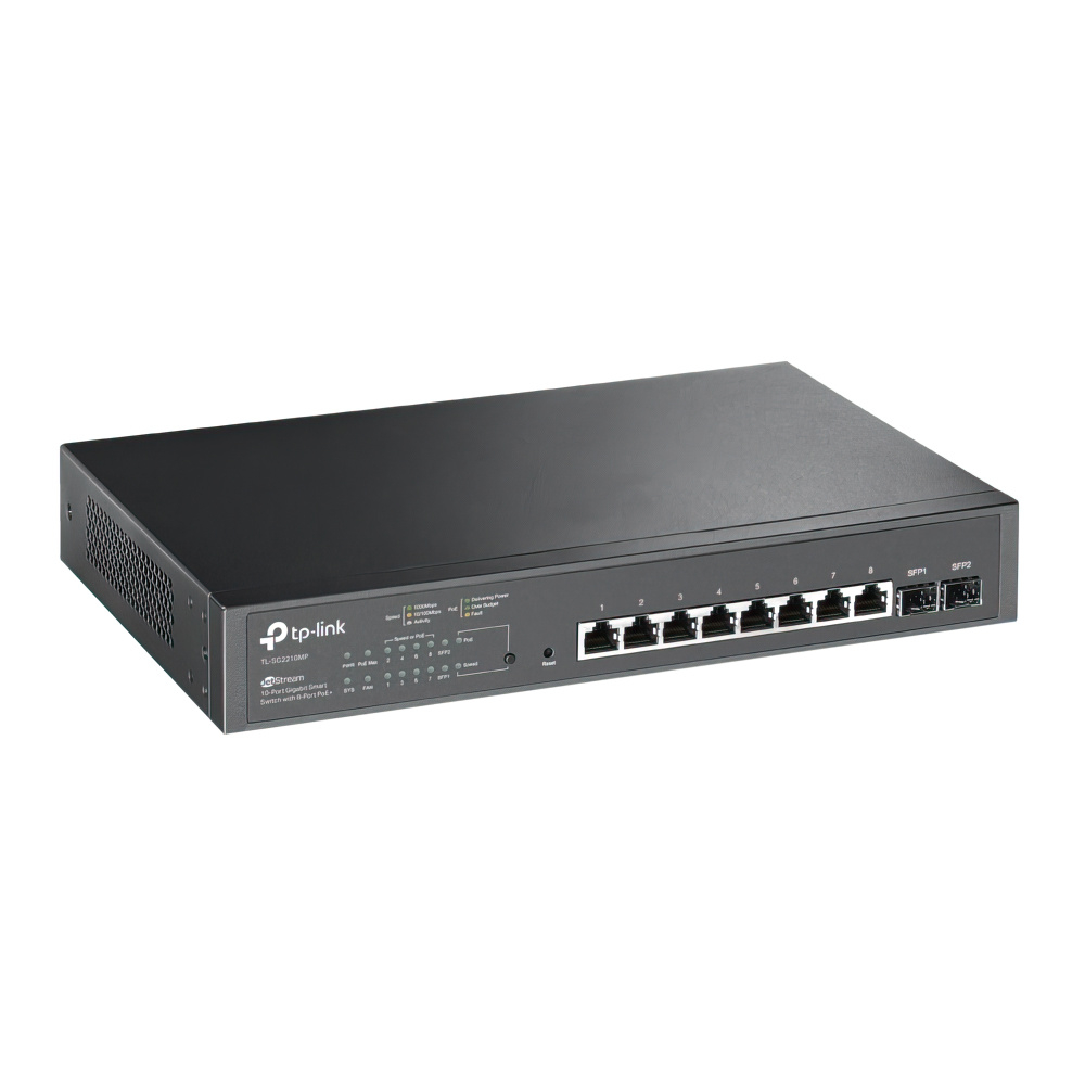 Switch smart Gigabit cu 10 porturi TP-Link TL-SG2210MP, 8 porturi PoE+, 8K MAC, 20 Gbps, cu management Gbps