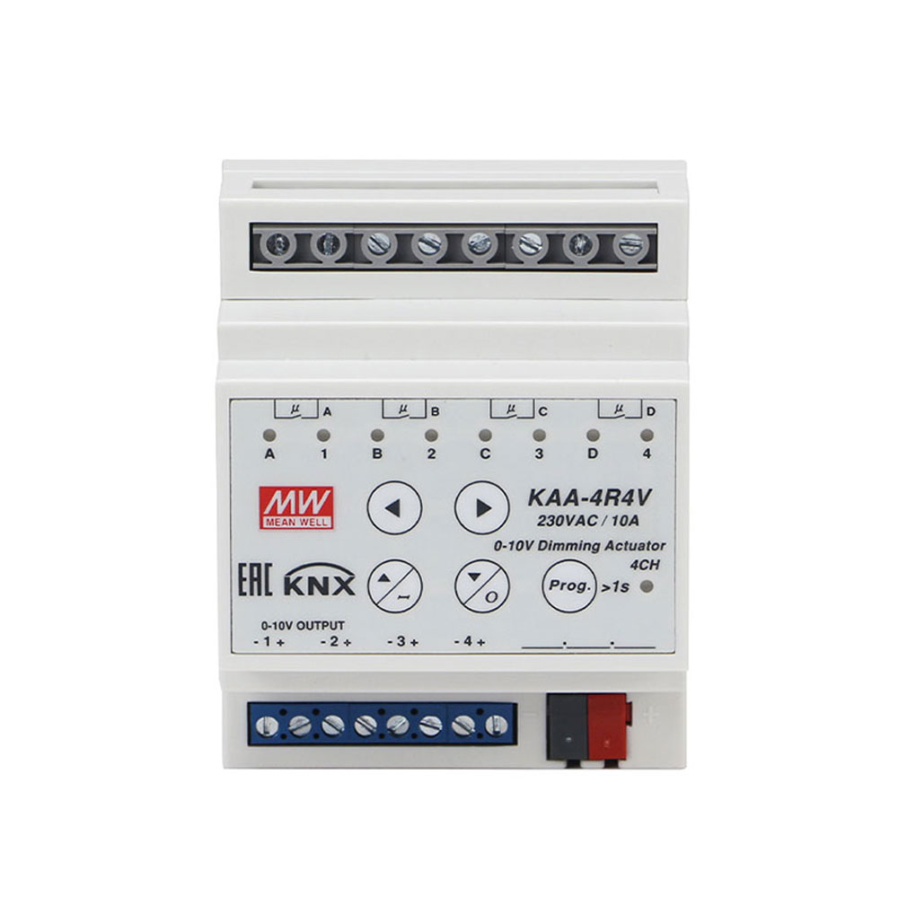 Actuator drivere LED MeanWell KAA-4R4V-10, 4 canale, protocol KNX, montaj pe sina DIN