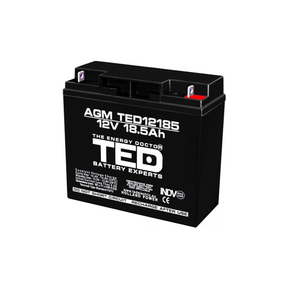 Acumulator TED AGM VRLA ACC12V/18.5AH, 18.5 Ah, 12 V, T3 18.5