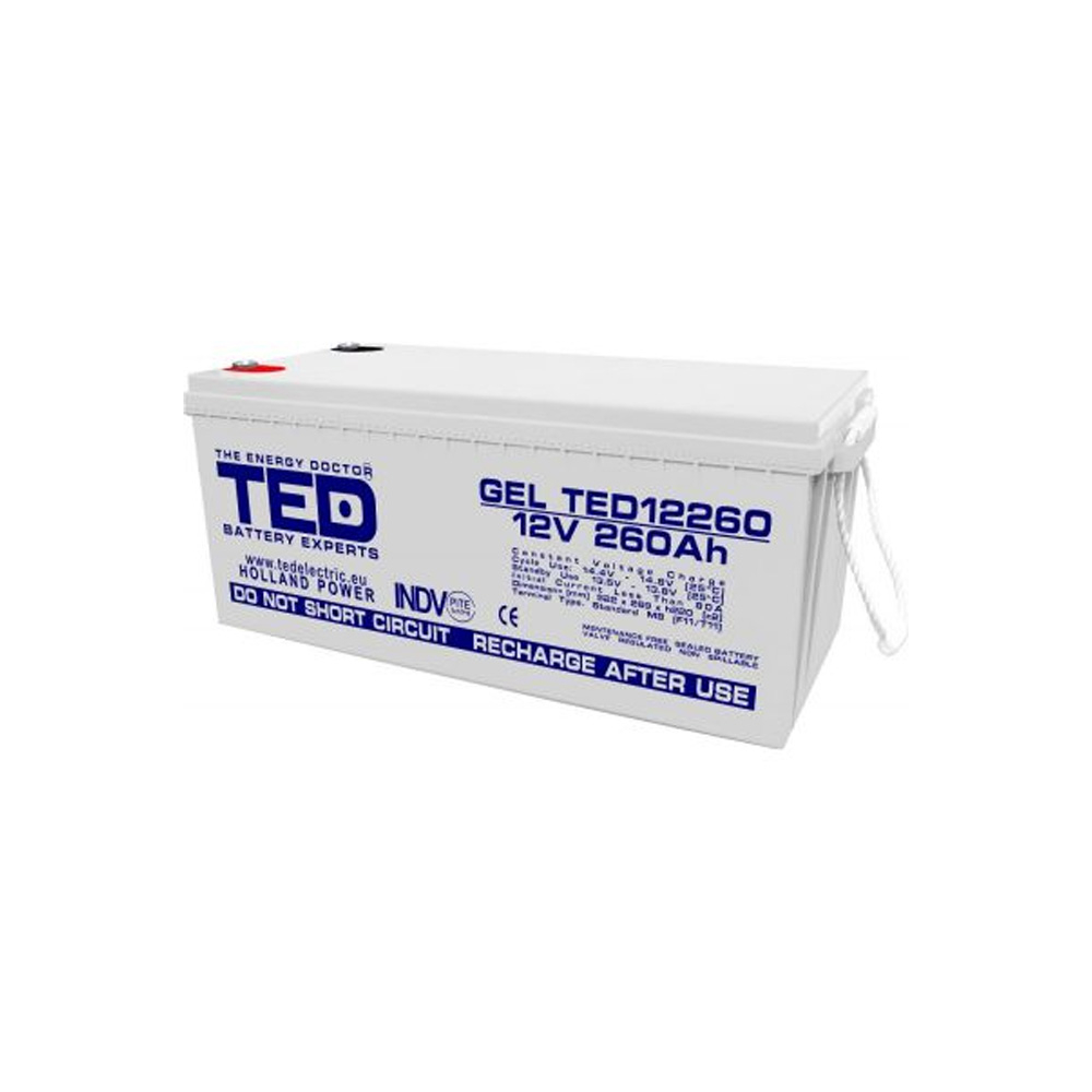 Acumulator GEL pentru UPS sau panouri fotovoltaice TED Deep Cycle TED003539, 260Ah, 12 V, M8 260Ah