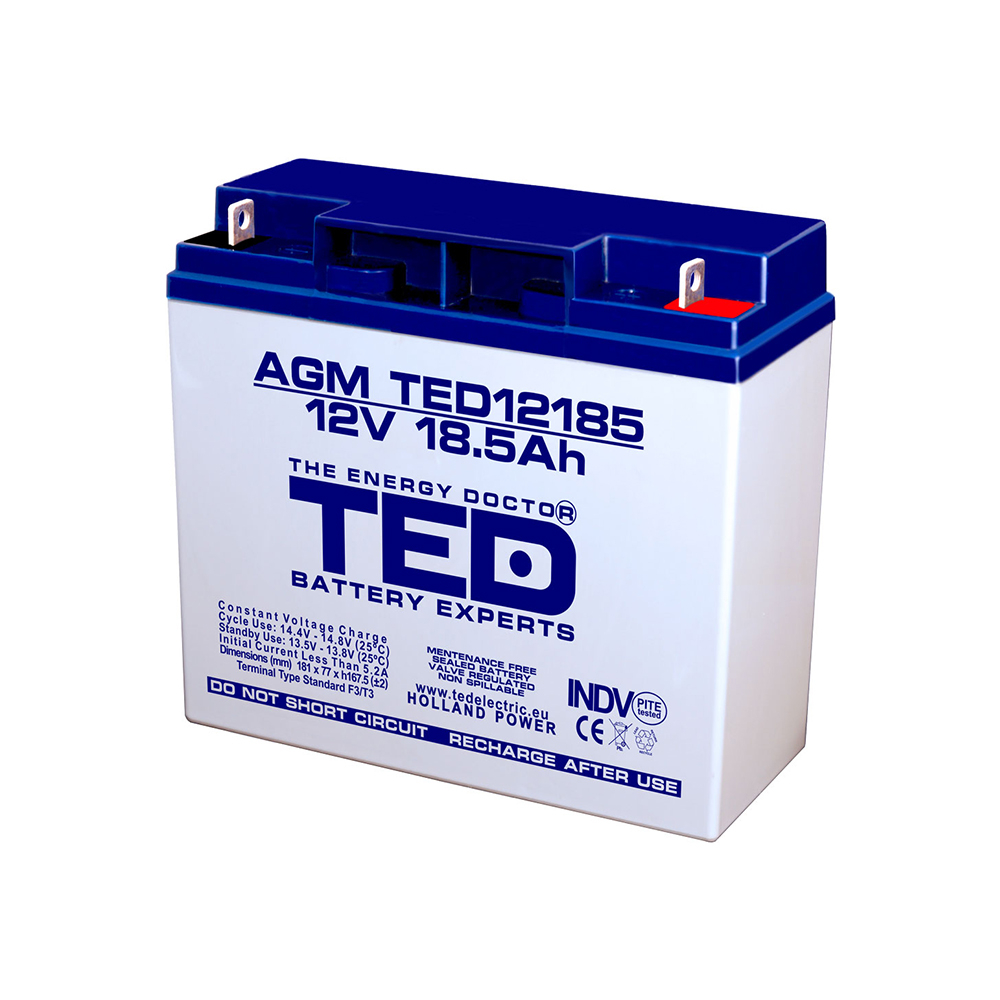 Acumulator TED AGM TED002778, 12 V, 18.5 Ah 18.5 imagine noua tecomm.ro