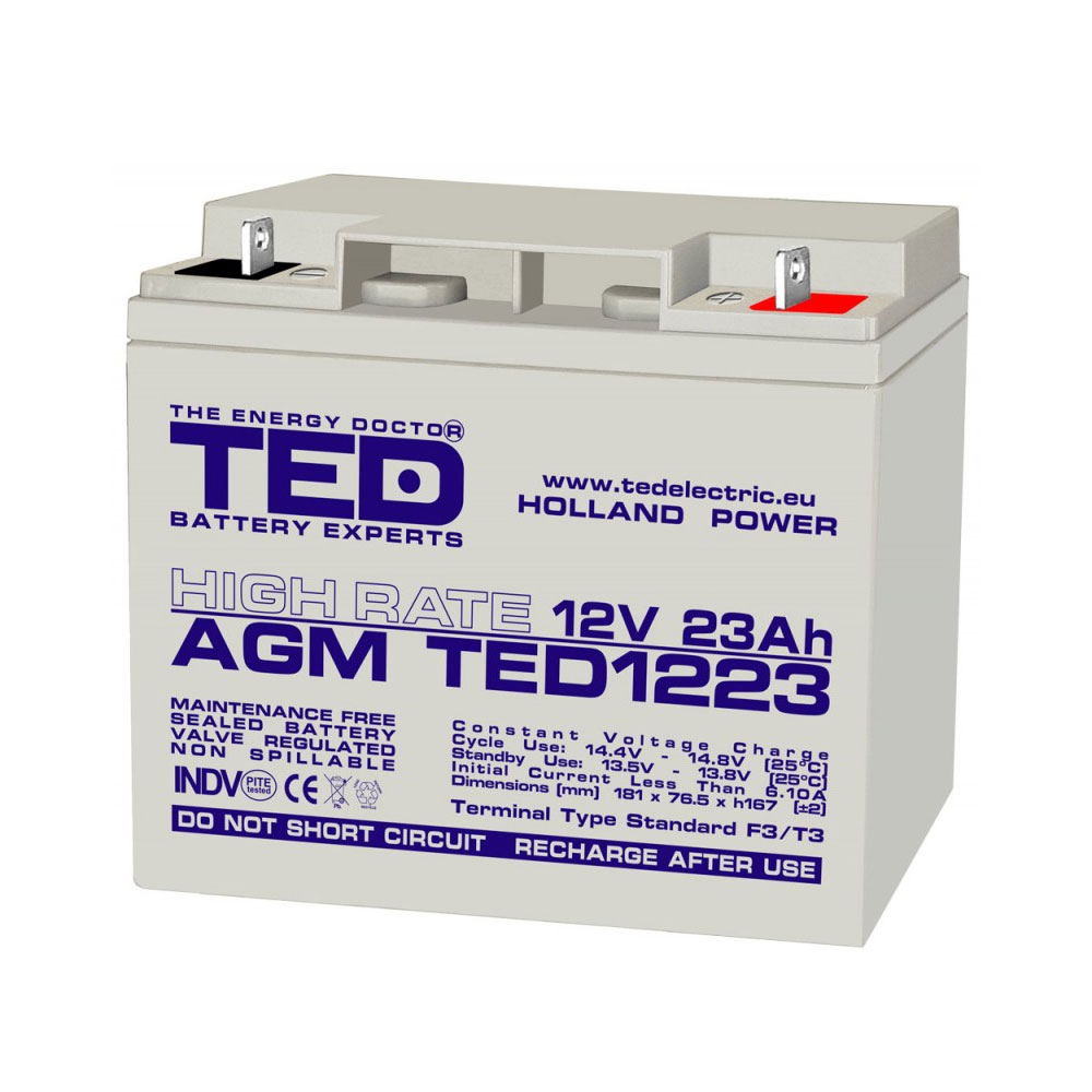 Acumulator TED AGM VRLA A0112388, 23 Ah, 12 V, F3 A0112388 imagine noua