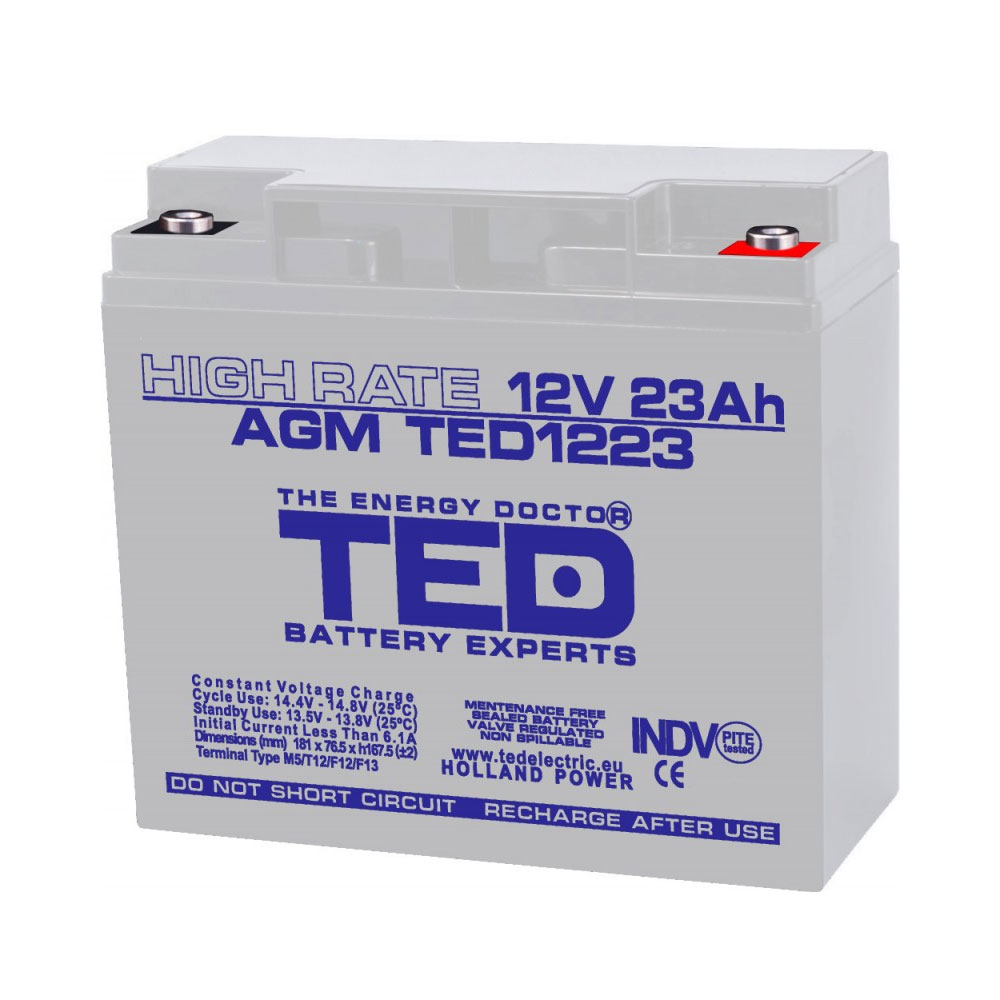 Acumulator TED AGM VRLA A0060892, 23 Ah, 12 V, M5 A0060892 imagine Black Friday 2021