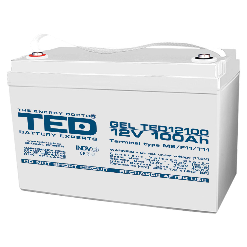 Acumulator TED AGM VRLA GEL TED12100, 12 V, 100 Ah, M8 100 imagine noua idaho.ro