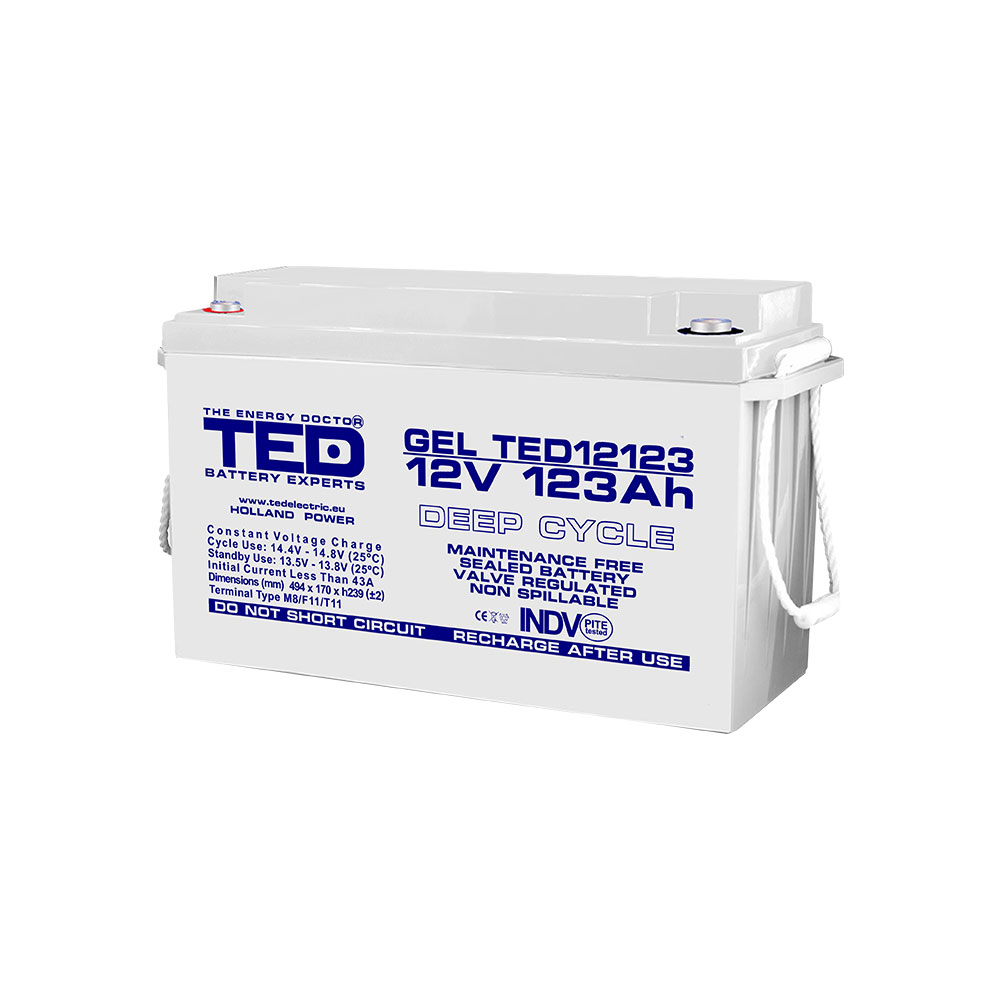 Acumulator TED GEL AC.TD.12V.BK1.123.0001, 123 Ah, 12 V, M8 spy-shop.ro