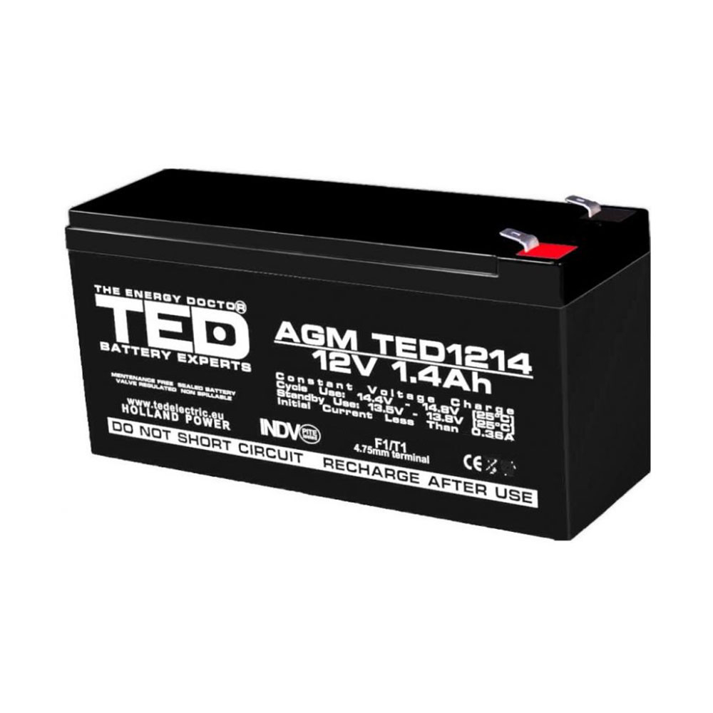 Acumulator TED AGM VRLA TED002716, 12 V, 1.4 Ah, F1 1.4 imagine Black Friday 2021