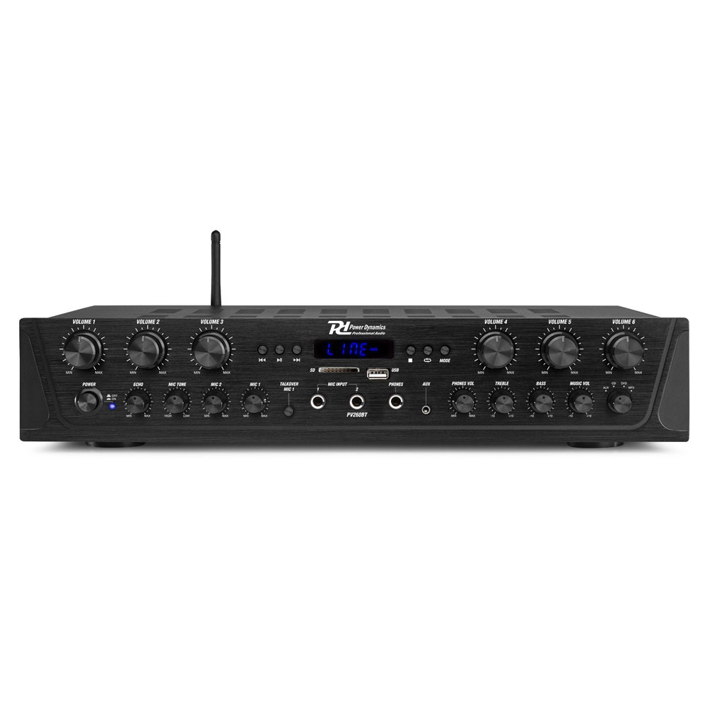 Amplificator audio profesional cu 6 canale Power Dinamics 953.034, USB/SD, Bluetooth, MP3, 6x50W RMS, 4-8 ohm Power Dynamics