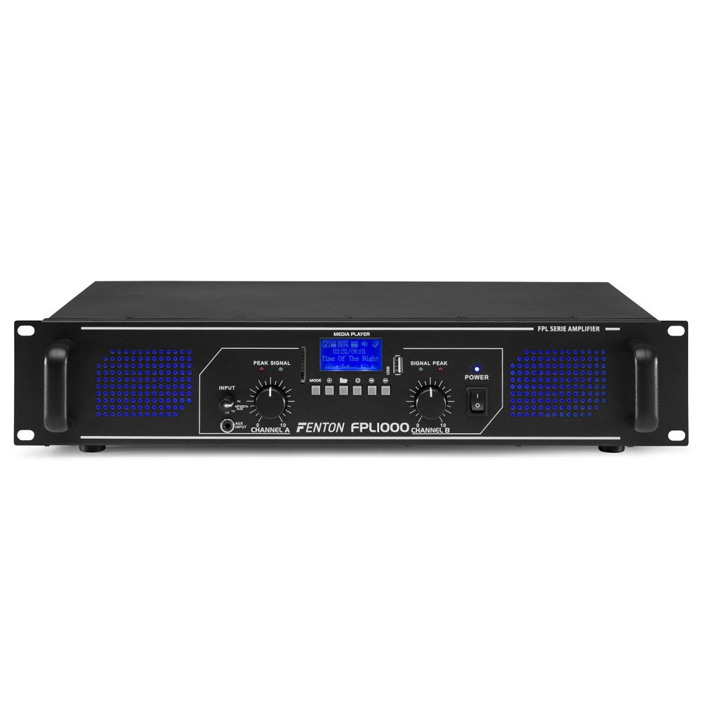 Amplificator digital profesional Fenton FPL1000 172.090, USB/SD, Bluetooth, MP3, 2x500W, 4 ohm la reducere (USB/SD)