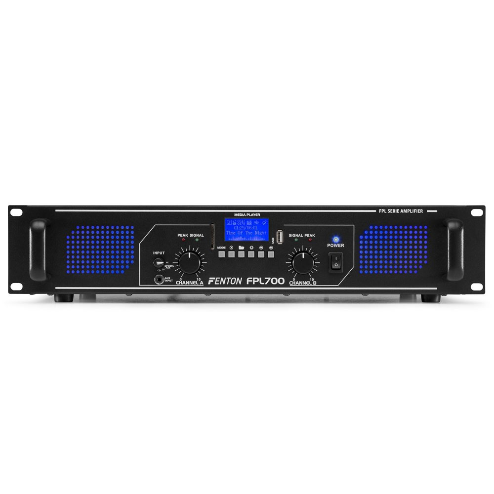 Amplificator digital profesional Fenton FPL700 172.087, USB/SD, Bluetooth, MP3, 2x350W, 4-8 ohm la reducere (USB/SD)