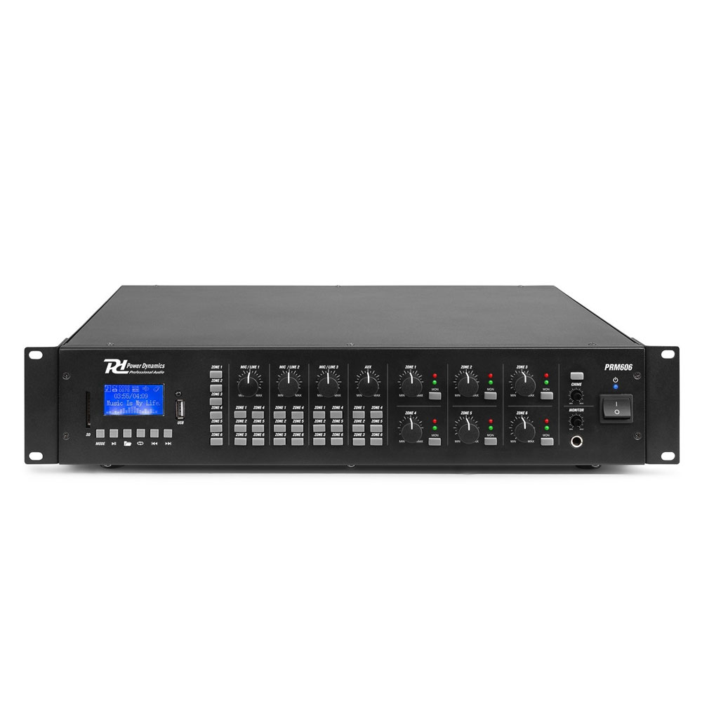 Amplificator matrix cu 6 zone Power Dynamics PRM606 952.161, USB/SD, Bluetooth, MP3, 6x60W RMS, 100V/4ohm/8ohm (USB/SD)