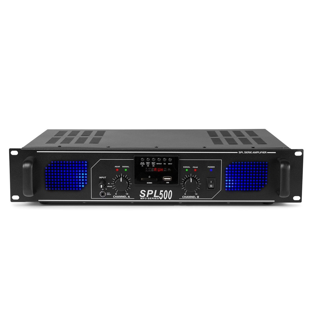Amplificator profesional cu 2 canale Skytec SPL500MP3 178.766, USB/SD, 250W RMS, 4 ohm (USB/SD) (USB/SD)
