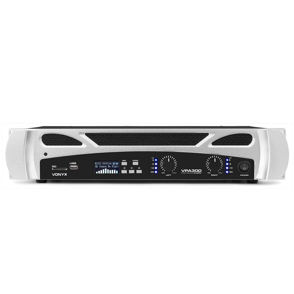 Amplificator profesional cu 2 canale Vonyx VPA300 172.092, USB/SD, Bluetooth, MP3, 2x150W, 8 ohm (USB/SD) imagine noua