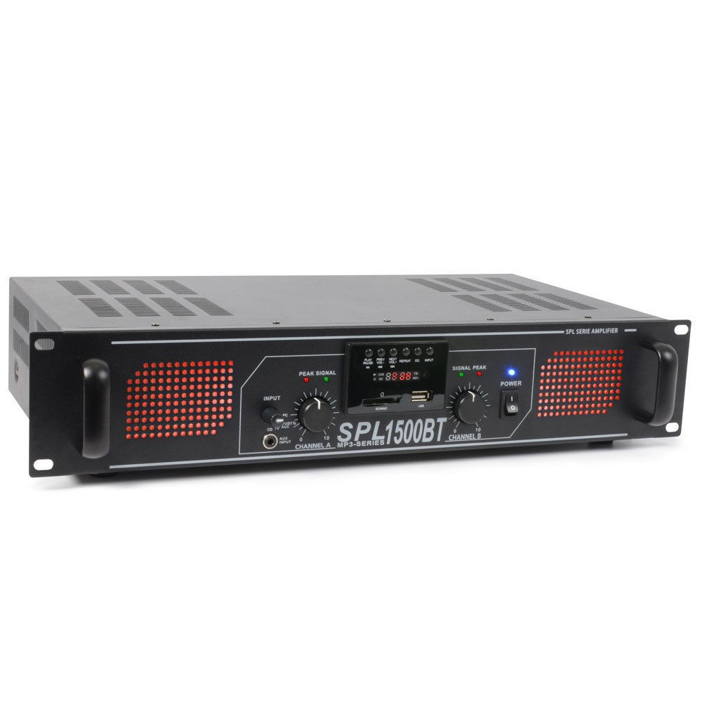 Amplificator profesional Skytec SPL1500BTMP3 175.550, USB/SD, Bluetooth, 2x250W, 4-8 ohm la reducere (USB/SD)