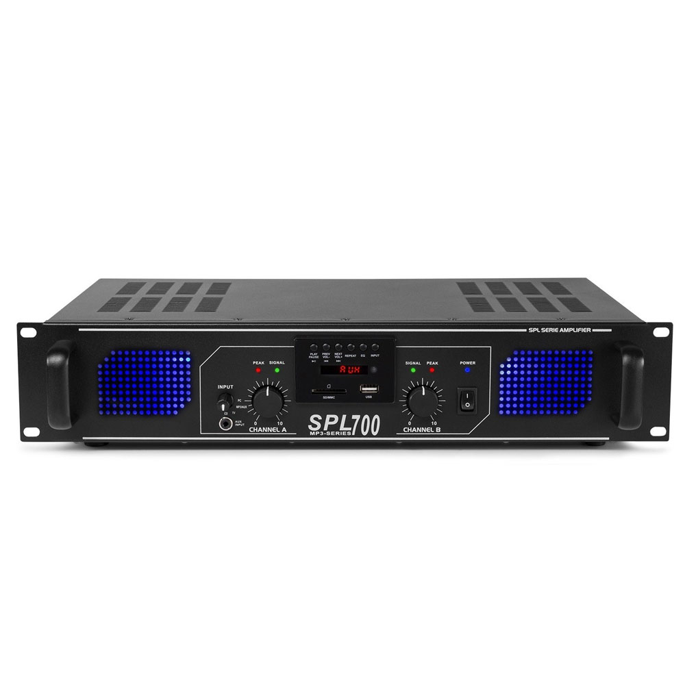 Amplificator profesional Skytec SPL700MP3 178.769, USB/SD, 2x350W RMS, 4 ohm la reducere (USB/SD)