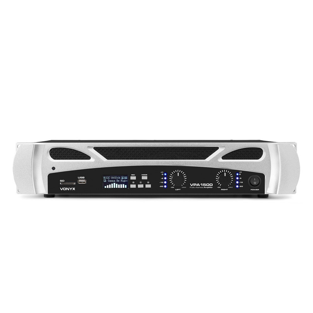 Amplificator profesional Vonyx VPA1500 172.100, USB/SD, Bluetooth, MP3, 2x500W RMS, 8 ohm la reducere (USB/SD)