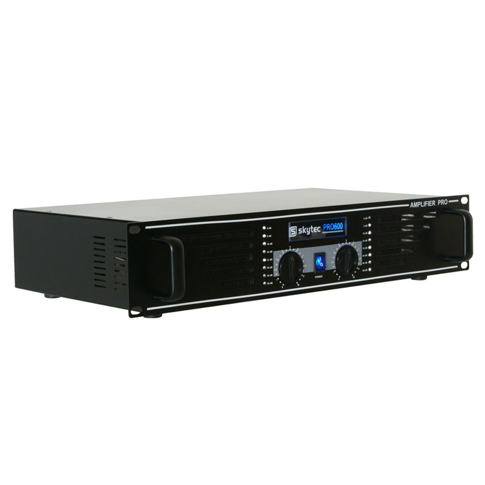 Amplificator semi profesional cu 2 iesiri Skytec SKY-600 172.034, 2x300W, 4-8 ohm la reducere Skytec