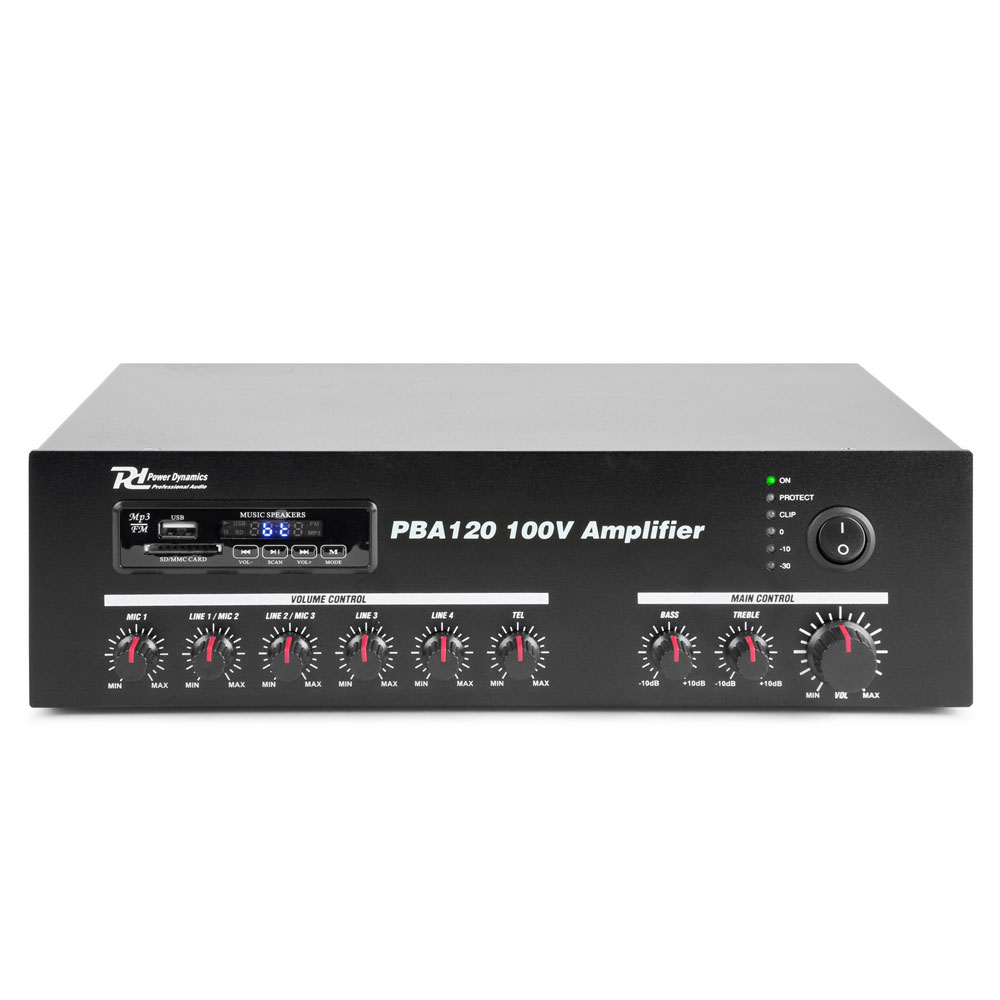 Amplificator sonorizari linie Power Dynamics PBA120 952.096, USB/SD, Bluetooth, MP3, 120W RMS, 100V/8ohm 100V