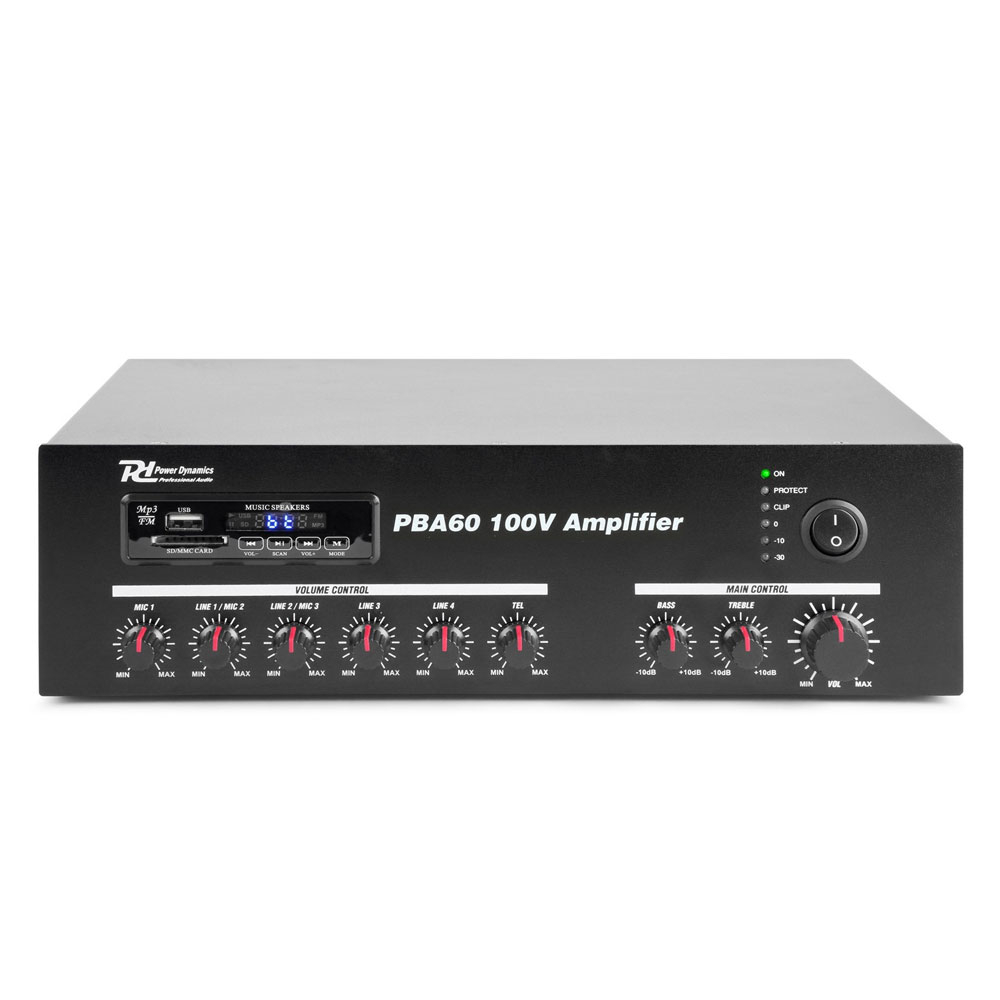 Amplificator sonorizari linie Power Dynamics PBA60 952.093, USB/SD, Bluetooth, 30W RMS, 100V/8ohm 100V