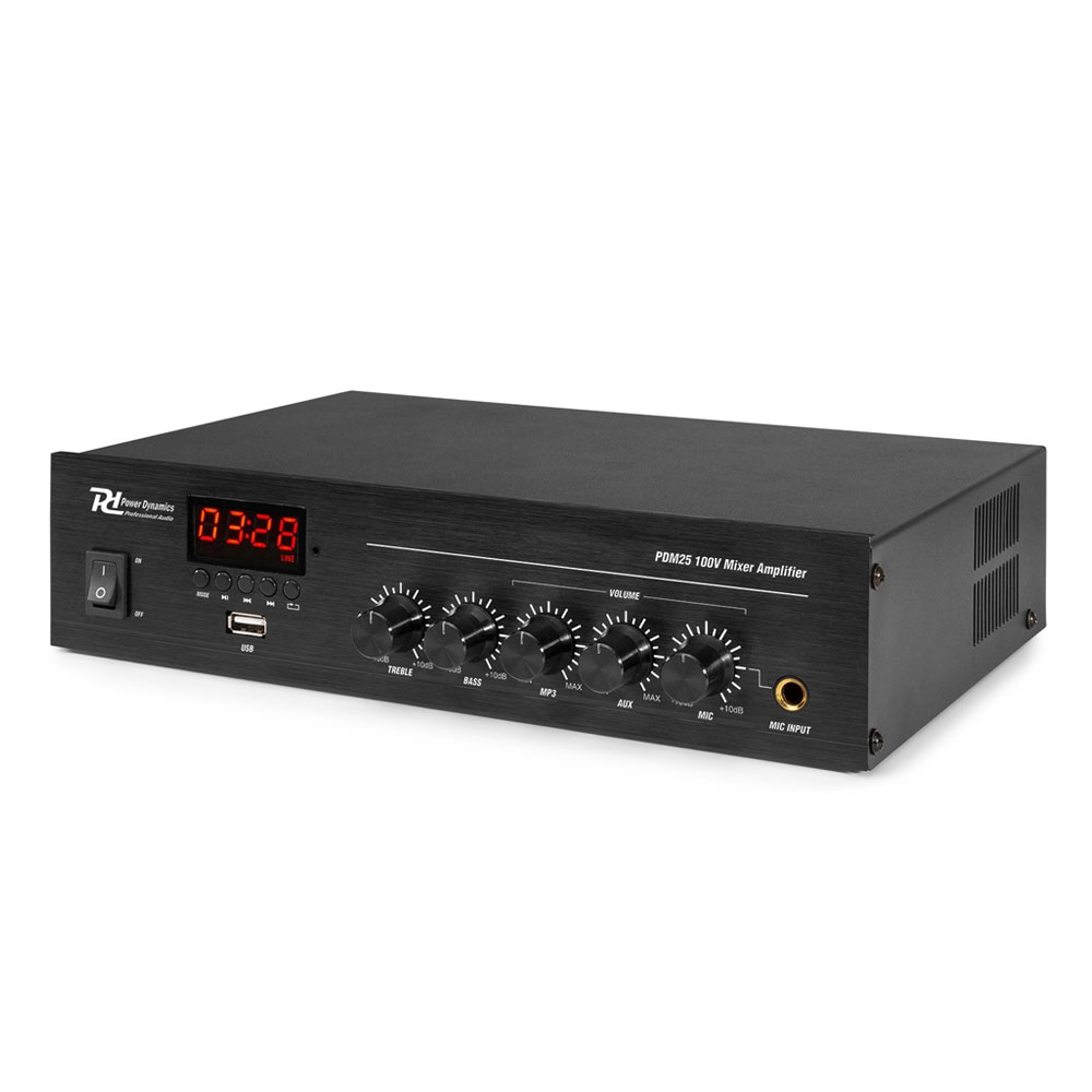 Amplificator sonorizari Power Dynamics PDM25 952.076, USB, Bluetooth, 25W, 100V/4-16ohm, 50-18.000 Hz 100V