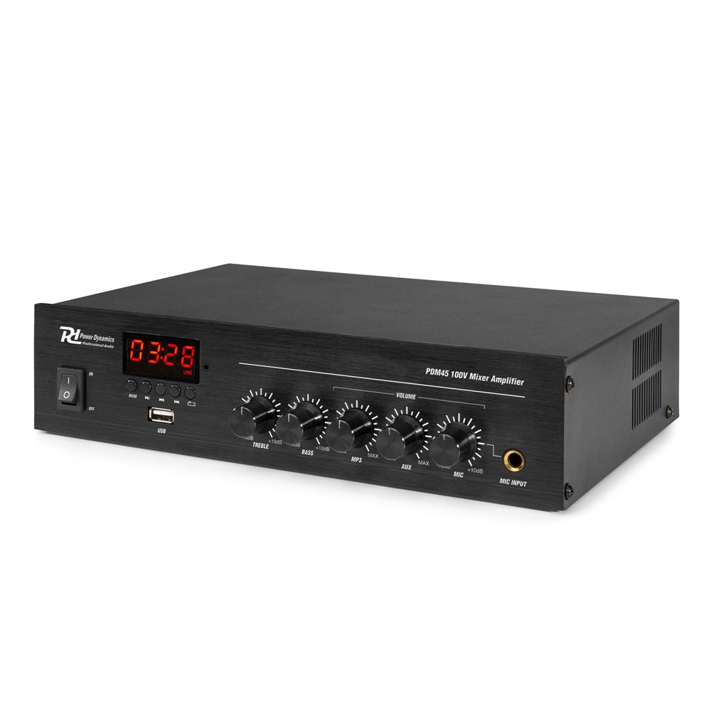 Amplificator sonorizari Power Dynamics PDM45 952.078, USB, Bluetooth, 45W, 100V/4-16ohm, 50-18.000 Hz 100V imagine noua 2022