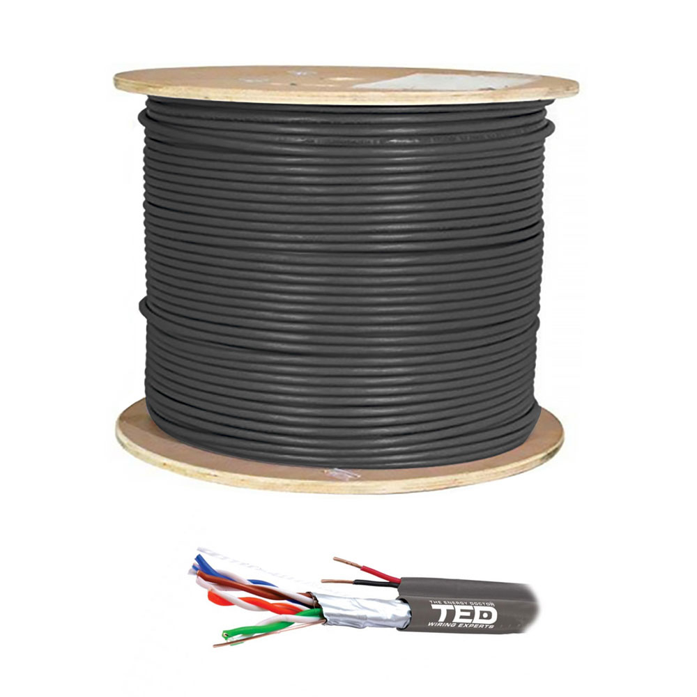 Cablu FTP 2×0.75 Cupru TED DZ083862, cat.5e, 4x2x0.5xAWG24, multifilare, ecranat, 100 MHz, rola 305 m spy-shop.ro