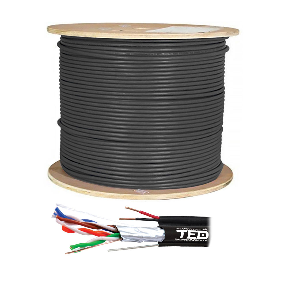 Cablu FTP Cupru integral cu sufa TED A0113839, cat.5e, 4x2x0.5xAWG24, 2×0.75 mm, rola 305 m spy-shop.ro