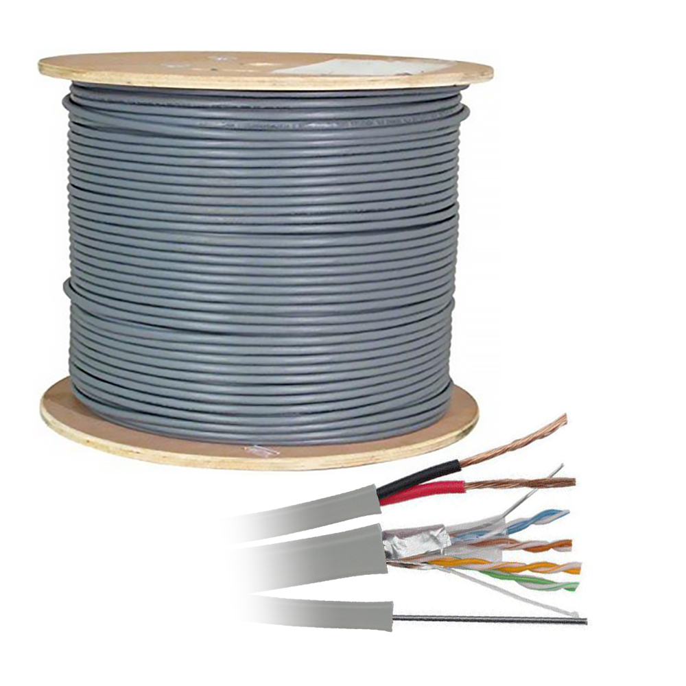 Cablu FTP CAT 5E cupru cu sufa si alimentare 2×0.75 mm, rola 305 m 2x0.75