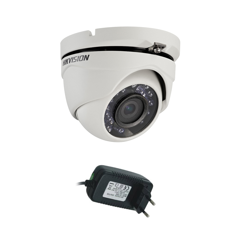 Camera supraveghere Dome Hikvision TurboHD DS-2CE56C0T-IRMF, 1 MP, IR 20 m, 2.8 mm + alimentator imagine