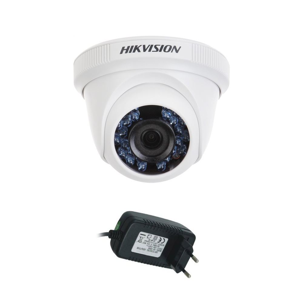 Camera supraveghere Dome Hikvision TurboHD DS-2CE56C0T-IRPF, 1 MP, IR 20 m, 2.8 mm + alimentator imagine