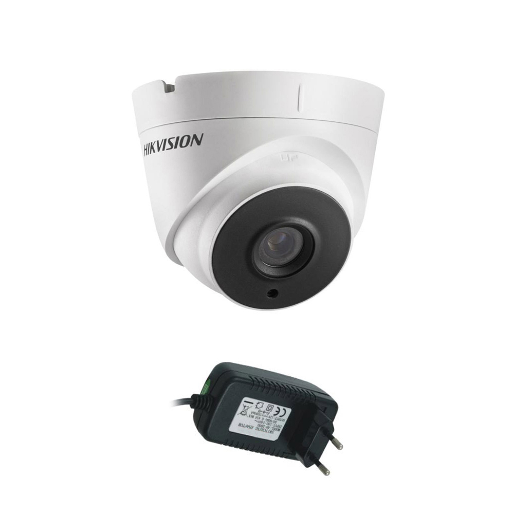 Camera supraveghere Dome Hikvision TurboHD DS-2CE56D0T-IT3F, 2 MP, IR 40 m, 2.8 mm + alimentator 2.8
