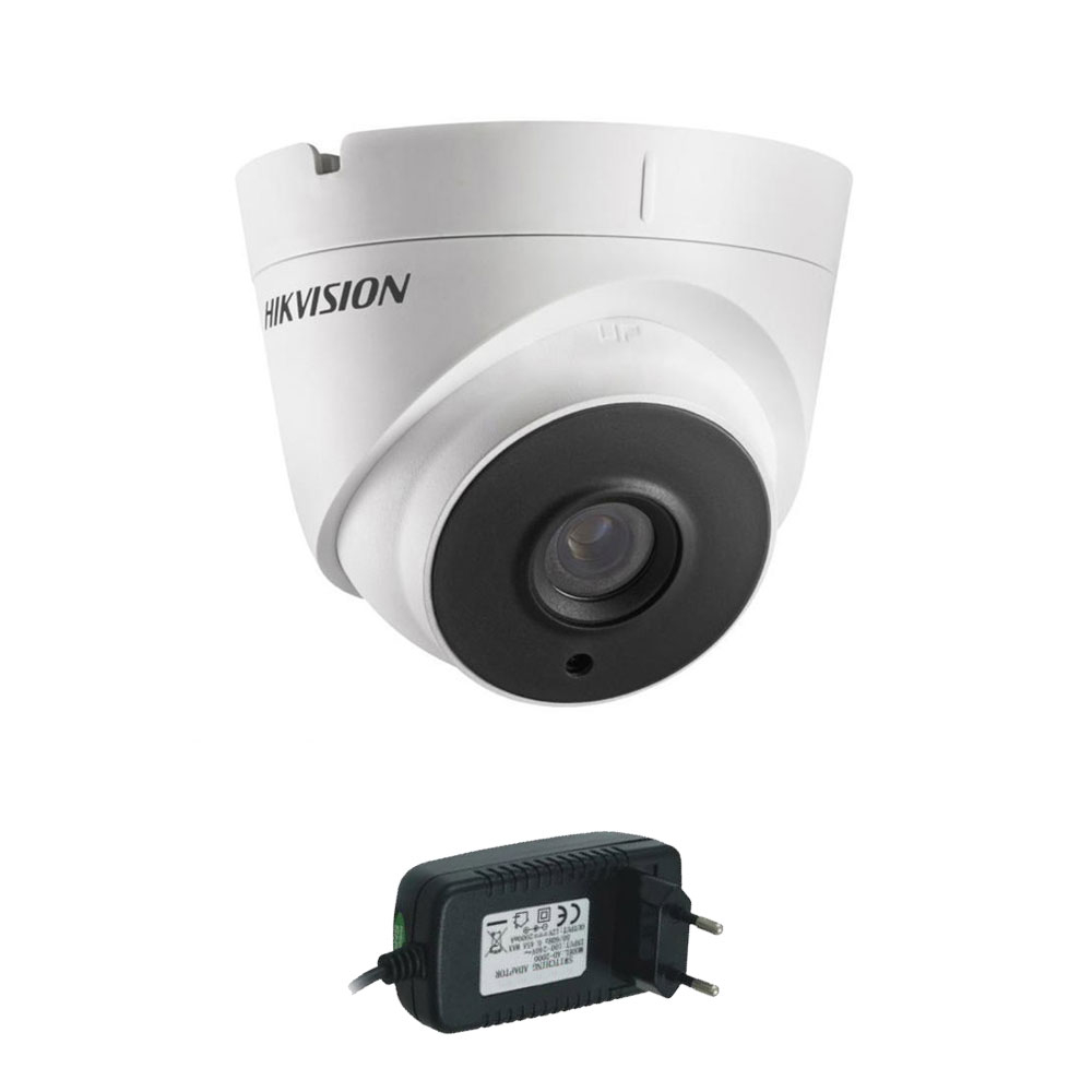 Camera supraveghere Dome Hikvision Ultra Low Light TurboHD DS-2CE56D8T-IT3F, 2 MP, IR 40 m, 2.8 mm + alimentare