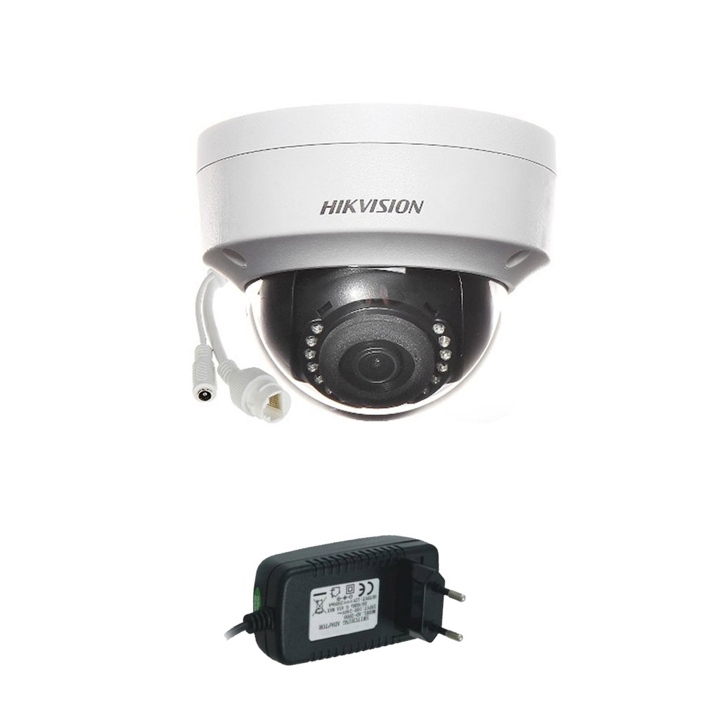 Camera supraveghere Dome IP Hikvision DS-2CD1123G0-I, 2 MP, 30 m, 2.8 mm + alimentare HikVision