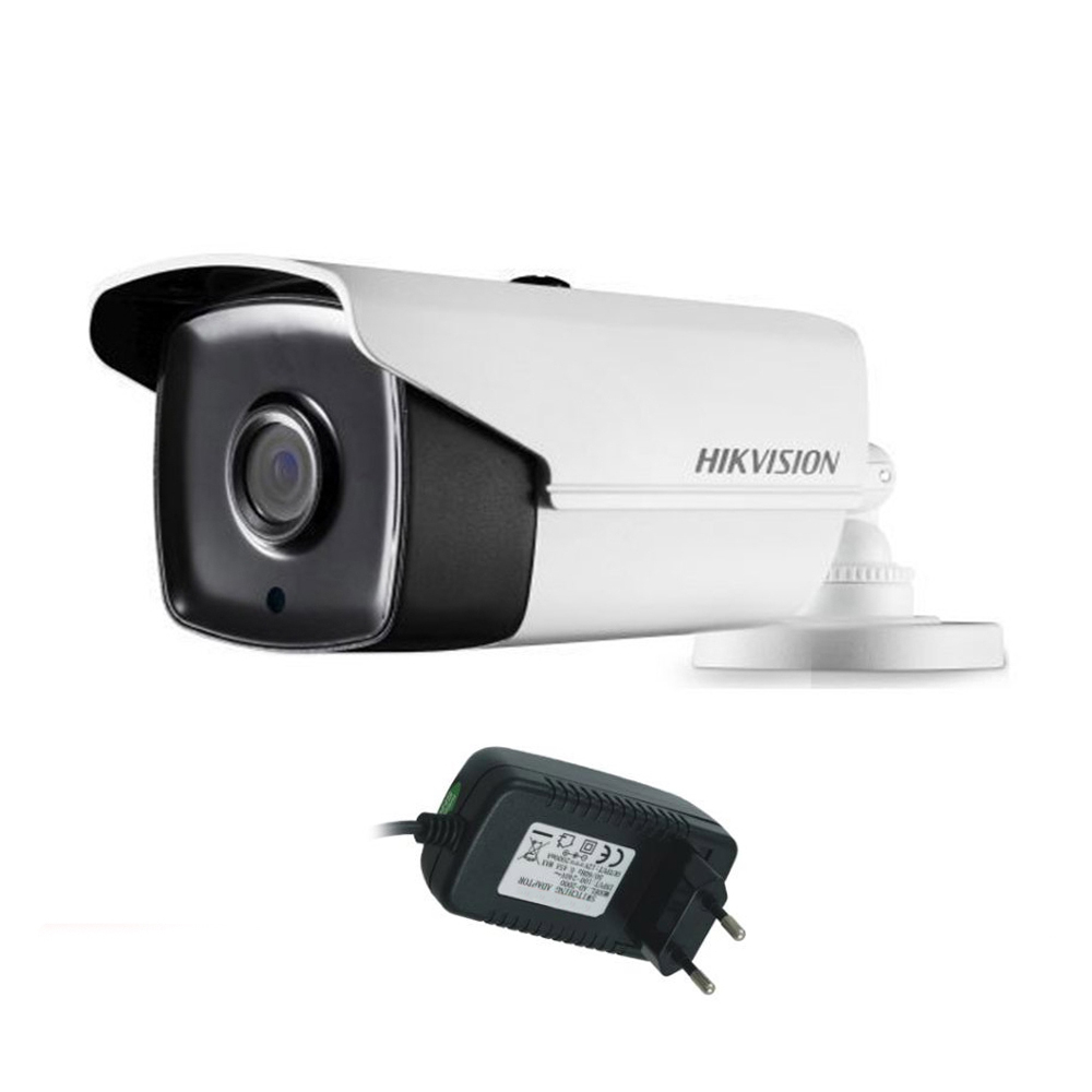 Camera supraveghere exterior Hikvision TurboHD DS-2CE16D0T-IT5F, 2 MP, IR 80 m, 3.6 mm + alimentator