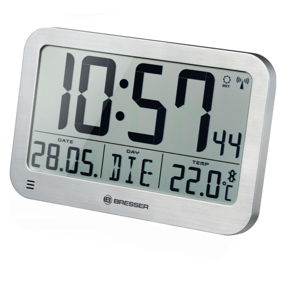 Ceas de perete Bresser Jumbo LCD 7001801, termometru, alarma, argintiu Bresser imagine 2022