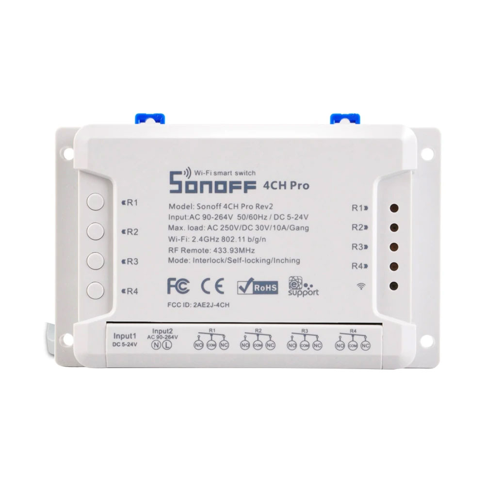 Comutator WiFi cu 4 canale interlock/inching/self-locking SONOFF 4CHPROR2, 433 MHz, 10A, 2200W SONOFF imagine noua idaho.ro
