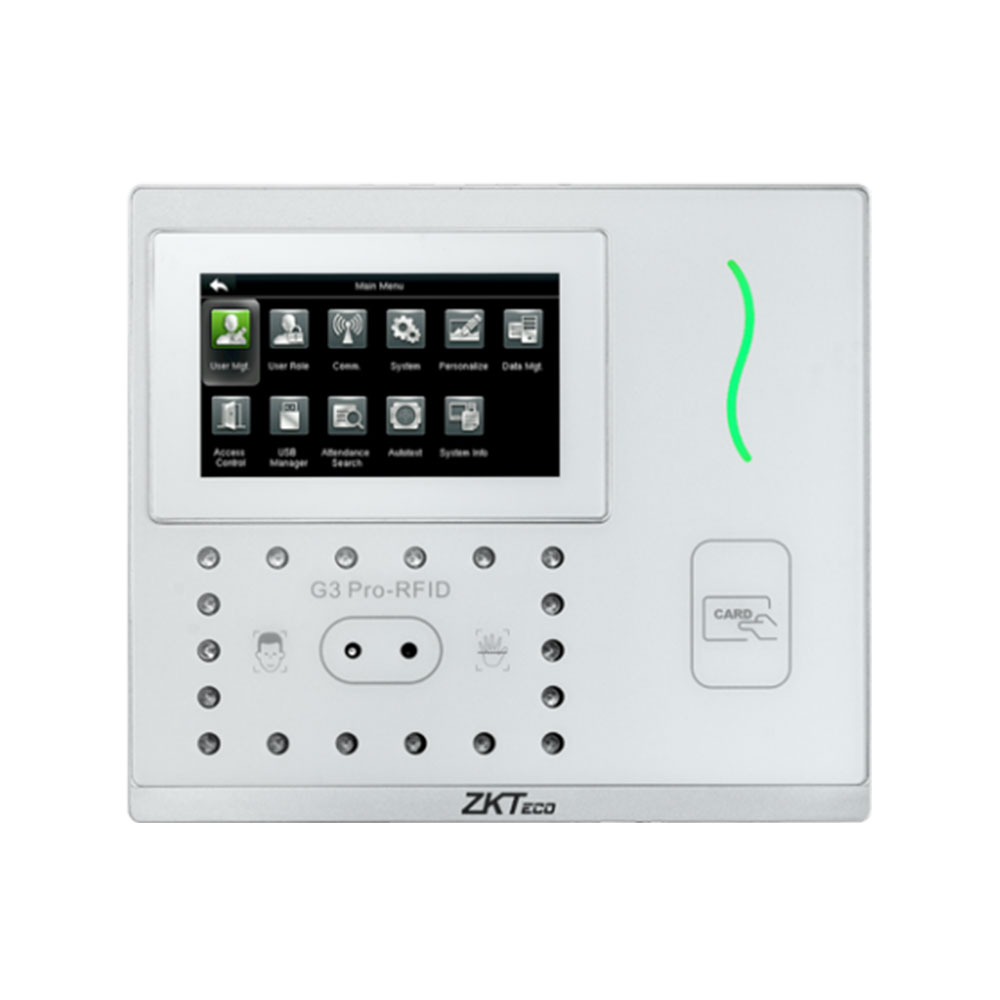 Controler de acces 3 in 1 contactless biometric IP ZKTeco GL-G3PRORF-12, ecran 4.3 inch, 600 palme, 12.000 fete, 20.000 carduri, 200.000 evenimente 12.000