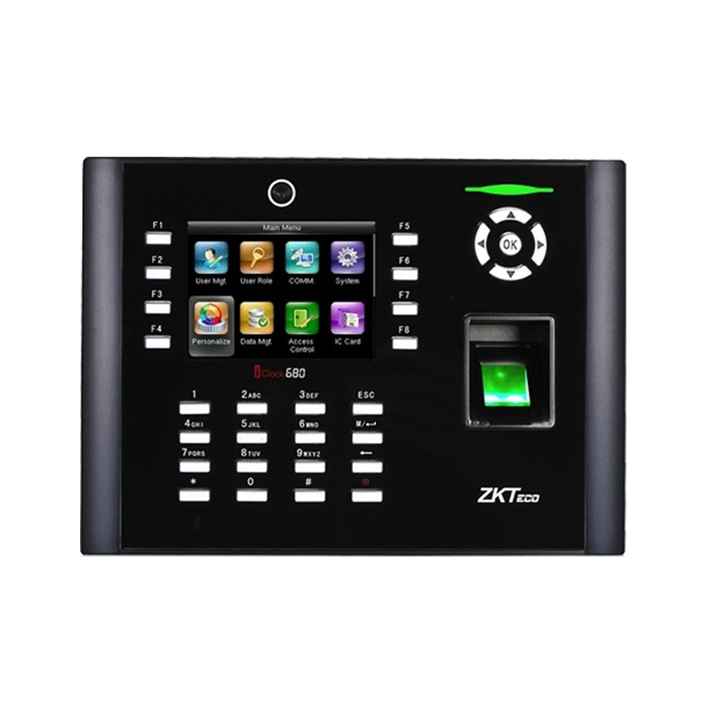 Controler de acces biometric IP ZKTeco TA-ICLOCK-680ZMM-1, ecran 3.5 inch, parola, 8.000 amprente, 10.000 carduri, 200.000 evenimente 10.000