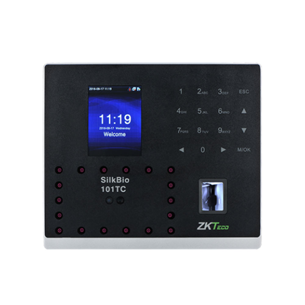Controler de acces facial IP ZKTeco TA-SILKBIO-101TC-1, RFID, ecran 2.8 inch, parola, 800 fete, 1.500 amprente, 2.000 carduri, 100.000 evenimente 1.500 imagine noua