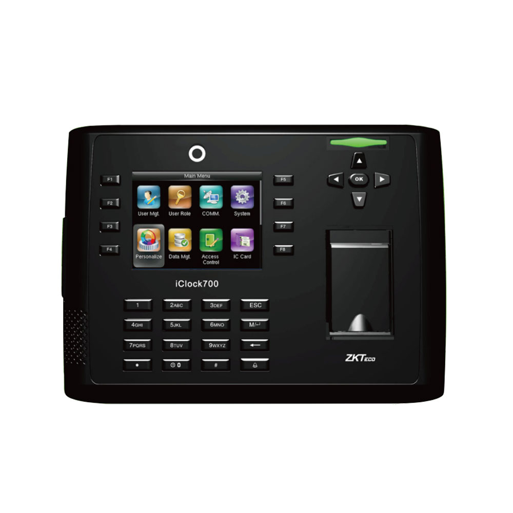 Controler de acces IP biometric ZKTeco ICLOCK700, Wiegand, ecran 3.5 inch, cod PIN, 8.000 amprente, 200.000 evenimente 200.000 imagine noua