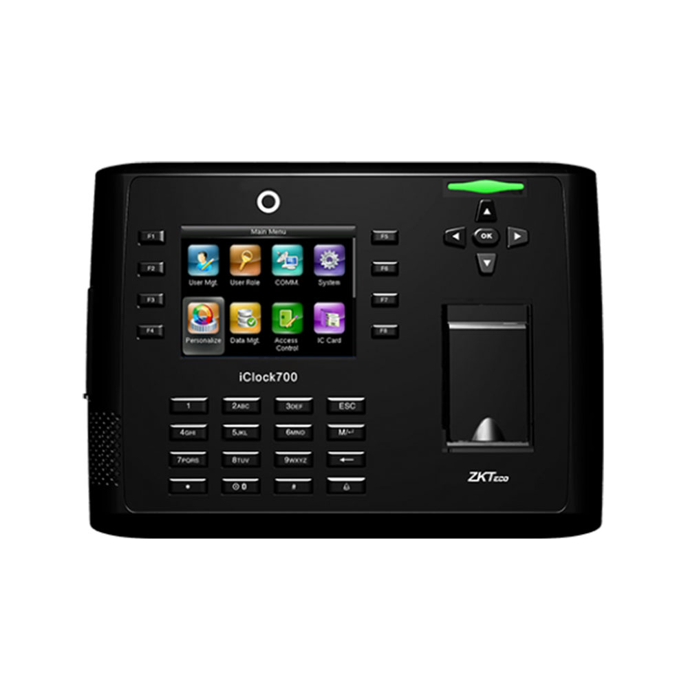 Controler de acces IP biometric ZKTeco TA-ICLOCK-700ZMM-0, ecran 3.5 inch, parola, 8.000 amprente, 10.000 carduri, 200.000 evenimente spy-shop.ro