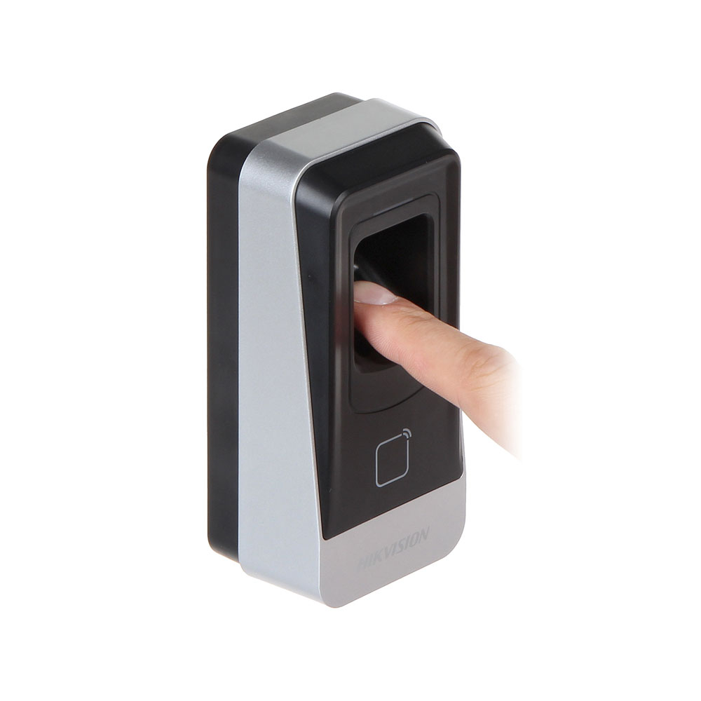 Cititor biometric Hikvision DS-K1201MF, Mifare, card/amprenta, 5.000 amprente 5.000 imagine noua idaho.ro