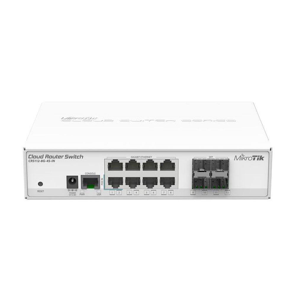 Switch cu 8 porturi gigabit MikroTik cloud router crs112-8g-4s-in, cu management, 4 porturi sfp, poe pasiv