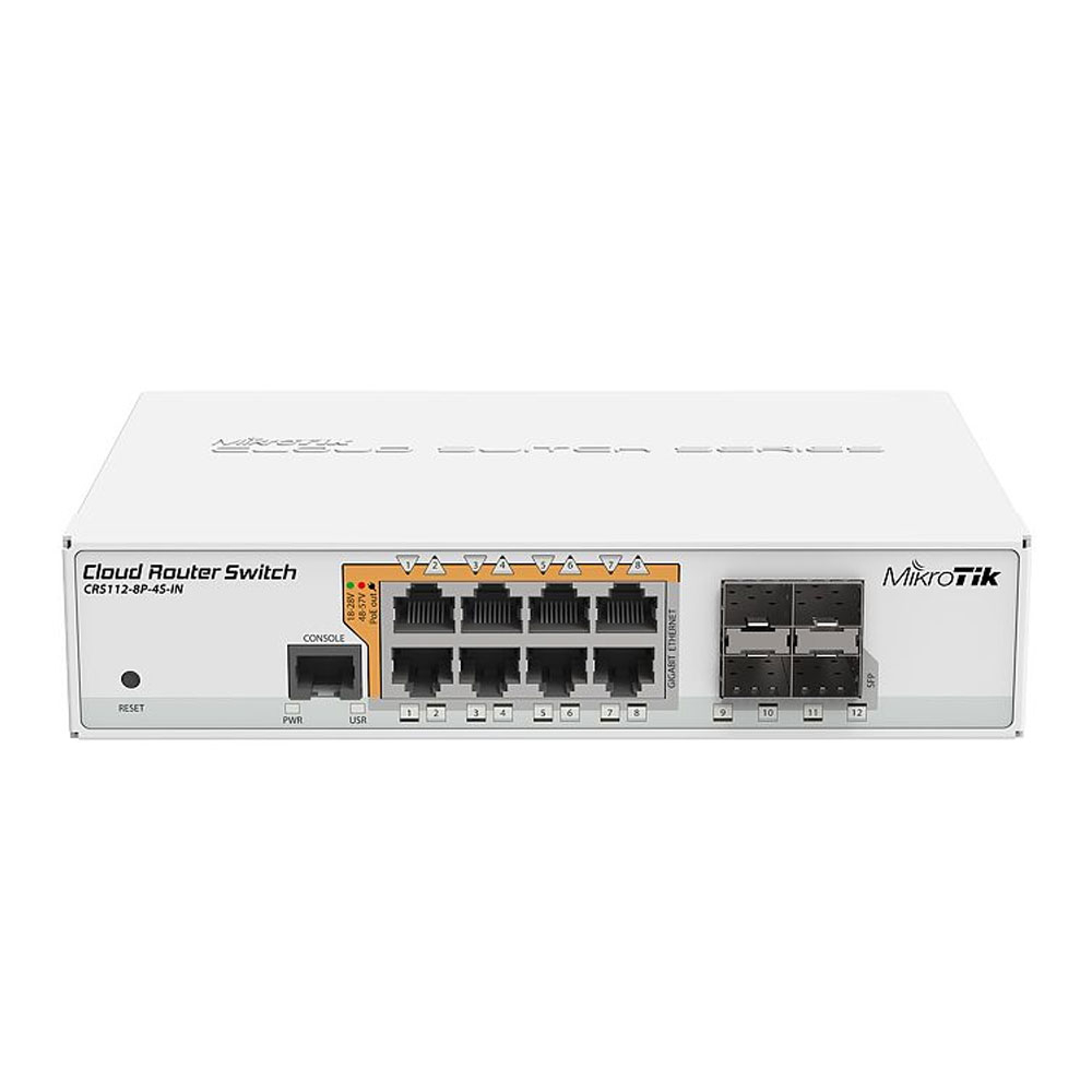 Switch cu 12 porturi Gigabit MikroTik Cloud Router CRS112-8P-4S-IN, 4 porturi SFP, cu management, PoE Cloud imagine noua tecomm.ro