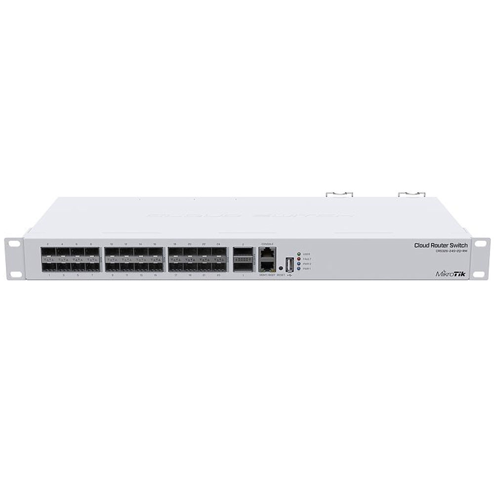 Switch cu 24 porturi SFP+ 10G MikroTik Cloud Router CRS326-24S+2Q+RM, cu management, 2 porturi SFP+ 40G, dual boot MikroTik imagine noua tecomm.ro