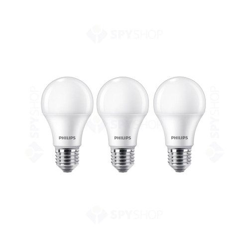 Set 3x becuri LED Philips, A60, E27, 10W, 1055 lumeni, lumina alba calda 2700K
