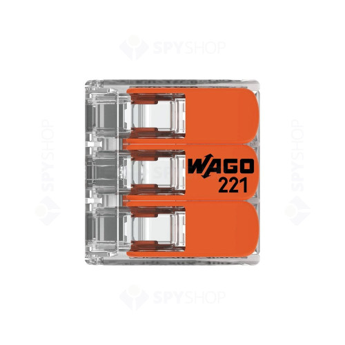 Conector transparent Wago 221-413, 3 conductori maxim 4 mm2, 32 A