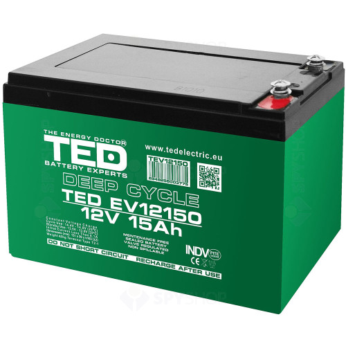 Acumulator AGM TED Deep Cycle pentru vehicule electrice TED003775, 12 V, 15 A, M5