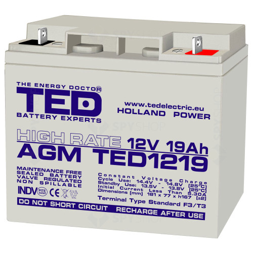 Acumulator AGM VRLA TED TED002778, 12 V, 19 A